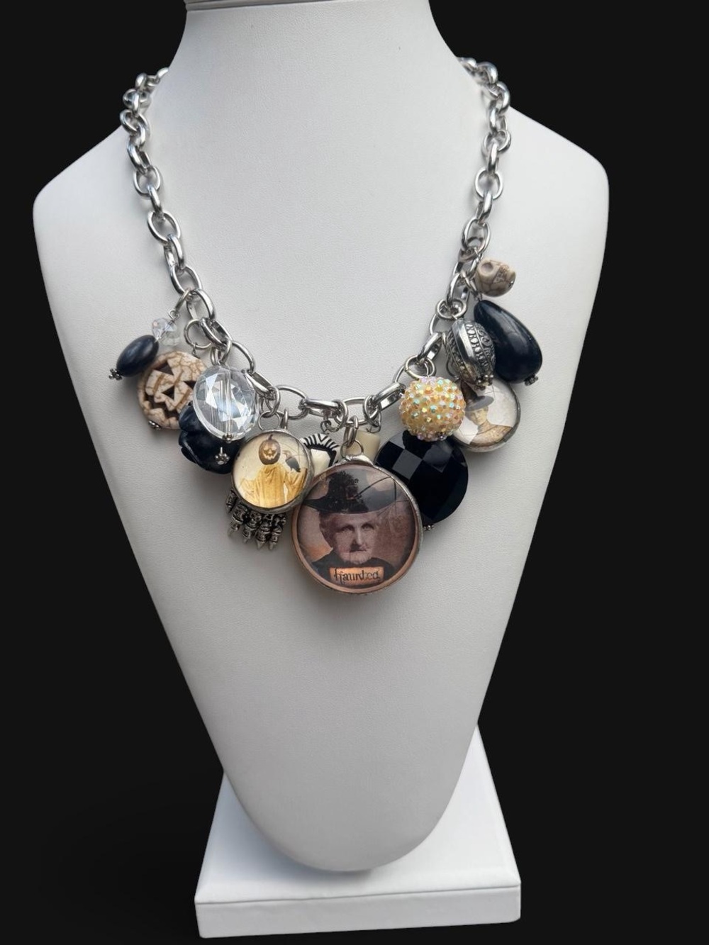 ONE OF A KIND  Charm Halloween Statement Necklace Altered Art